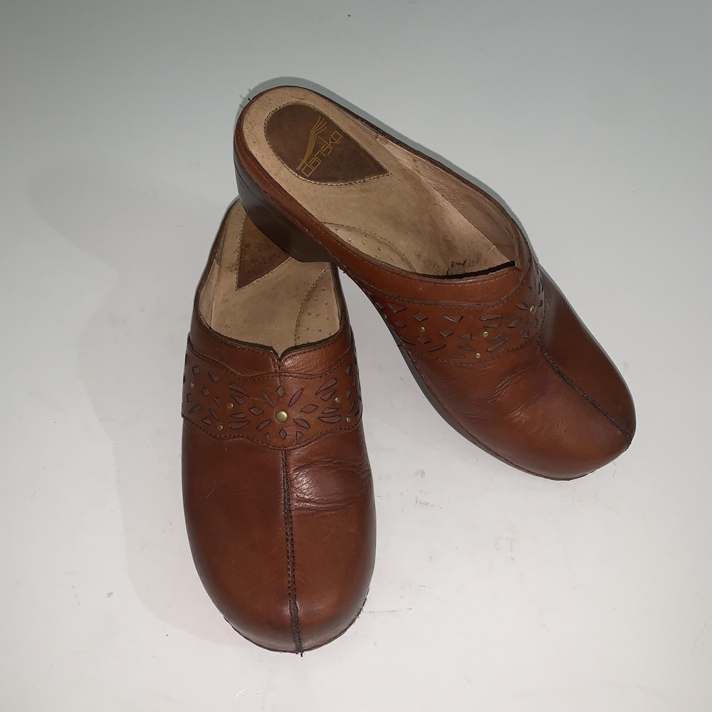 Dansko Clog Shoes Womens Size 11.5 Brown Leather Slip On Comfort Casual Studded